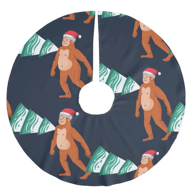 christmas tree yeti sasquatch bigfoot brushed polyester tree skirt (Front)