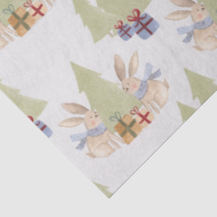 CHRISTMAS TREES ADORABLE BUNNIES AND GIFTS TISSUE PAPER