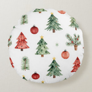 Christmas Trees And Baubles Round Cushion