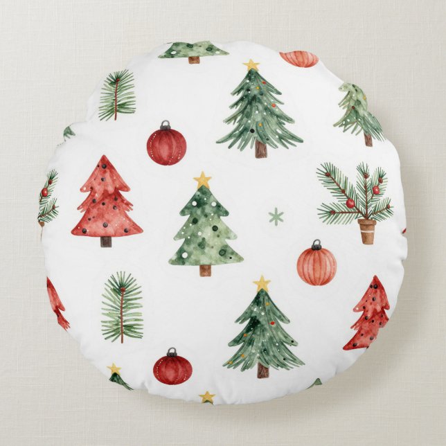 Christmas Trees And Baubles Round Cushion (Front)