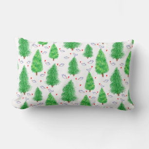 Christmas Trees and Birds Throw Pillow