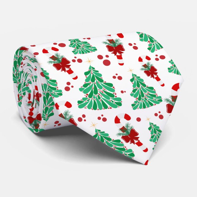 Christmas Trees and Candy Cane  Tie (Rolled)