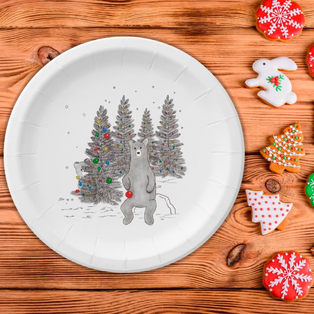 Christmas Trees and Cute Bears Woodland Paper Plate (Creator Uploaded)