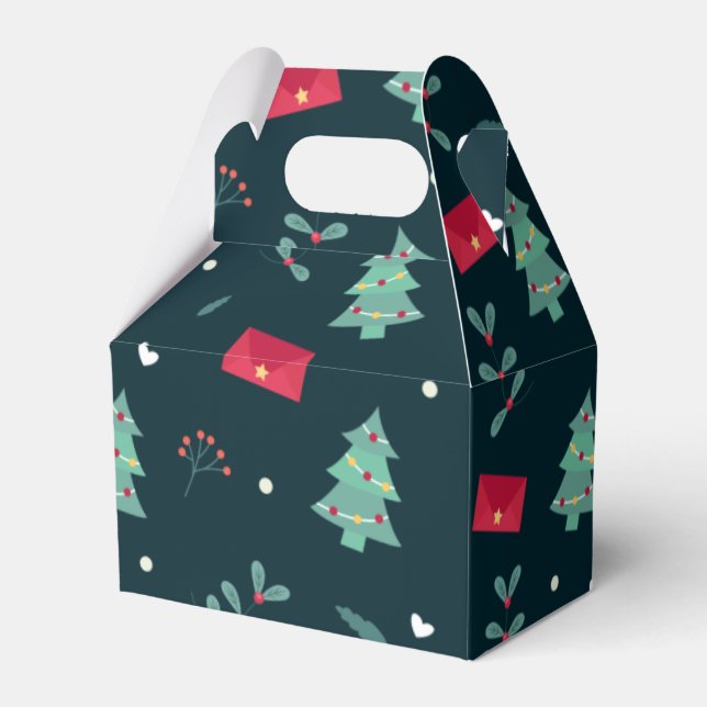 Christmas Trees and Holly Modern Pattern Dark Blue Favour Box (Front Side)