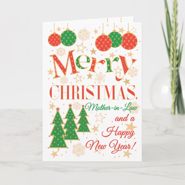 Christmas Trees and Ornaments for Mother-in-Law Card (Front)