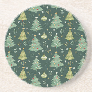 Christmas Trees and Ornaments Pattern Coaster