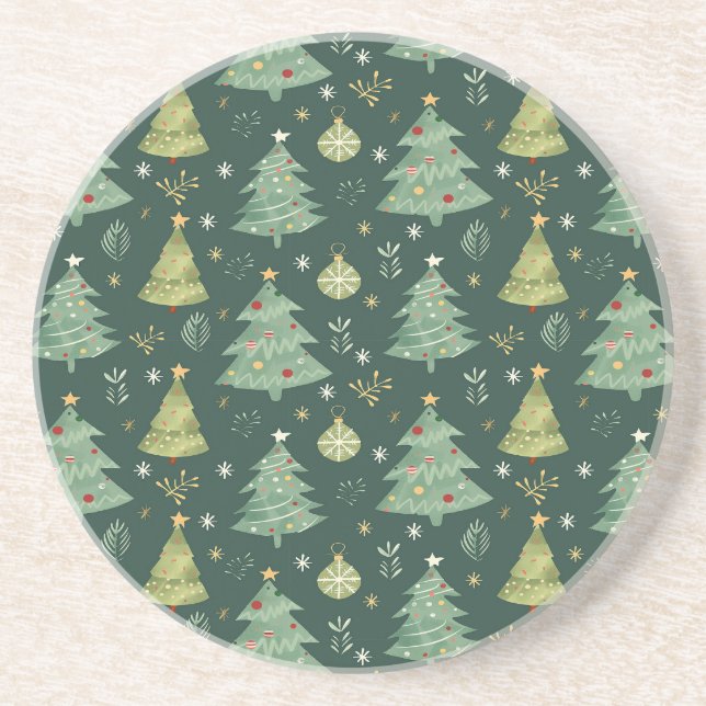 Christmas Trees and Ornaments Pattern Coaster (Front)
