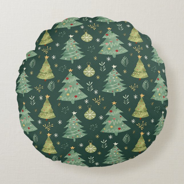 Christmas Trees and Ornaments Pattern Round Cushion (Front)