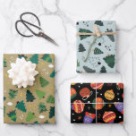 Christmas Trees and Ornaments Set of 3 Holiday Wrapping Paper Sheet<br><div class="desc">Christmas wrapping paper - set of 3 designs with christmas trees,  pine trees and,  christmas tree baubles and holiday ornaments. Feel free to change the background colours (click "customise further" or the "edit using design tool" button).</div>