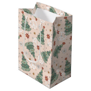 Christmas Trees and Peace Signs Pattern Medium Gift Bag