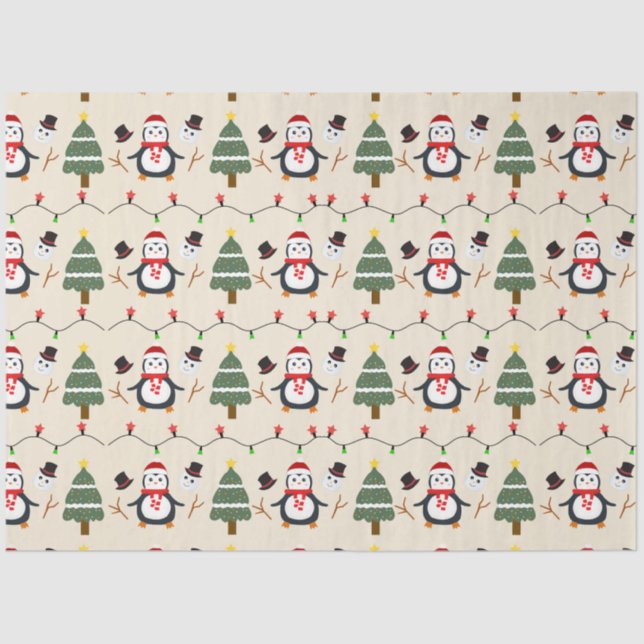 Christmas Trees and Penguins Christmas Tissue Paper (Front)