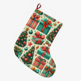 Christmas trees and presents art pattern large christmas stocking