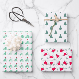 Christmas Trees and Santa Hats Wrapping Paper