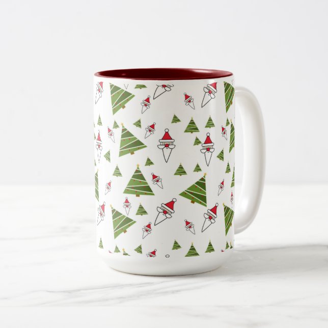 Christmas Trees and Santa Two-Tone Coffee Mug (Front Right)