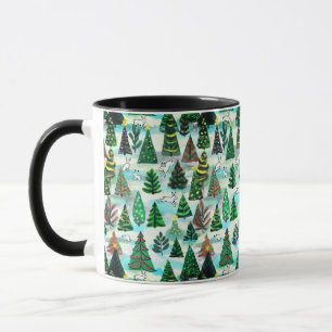 Christmas trees and snow hares mug
