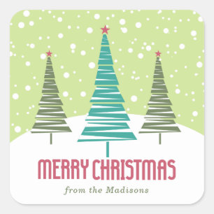 Christmas Trees and Snow Merry Christmas Square Sticker