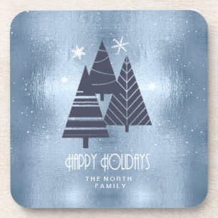 Christmas Trees and Snowflakes Blue ID863 Coaster