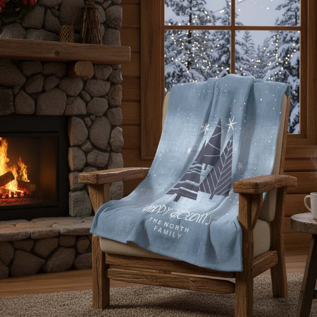 Christmas Trees and Snowflakes Blue ID863 Fleece Blanket (Creator Uploaded)