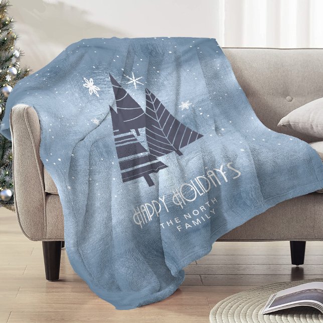 Christmas Trees and Snowflakes Blue ID863 Fleece Blanket (Creator Uploaded)