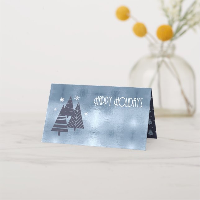 Christmas Trees and Snowflakes Blue ID863 Place Card (Front)