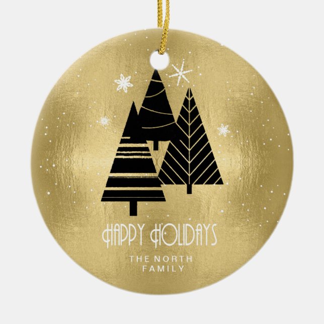 Christmas Trees and Snowflakes Gold ID863 Ceramic Tree Decoration (Front)