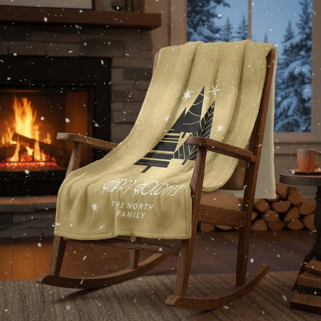 Christmas Trees and Snowflakes Gold ID863 Fleece Blanket (Creator Uploaded)
