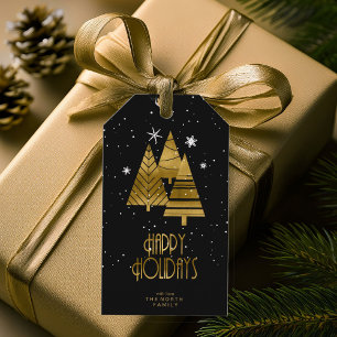 Christmas Trees and Snowflakes Gold ID863 Gift Tags