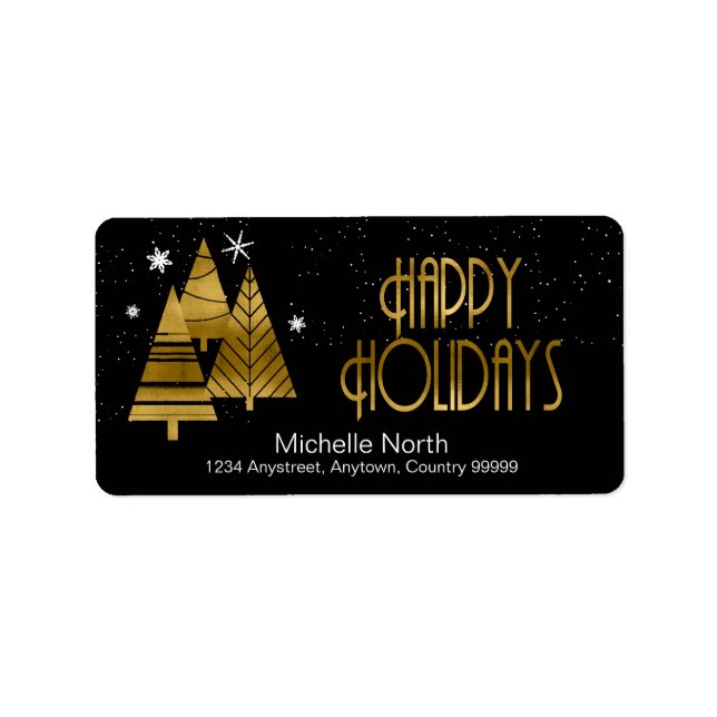 Christmas Trees and Snowflakes Gold ID863 Label (Front)