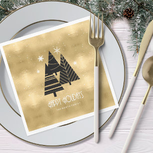 Christmas Trees and Snowflakes Gold ID863 Napkin