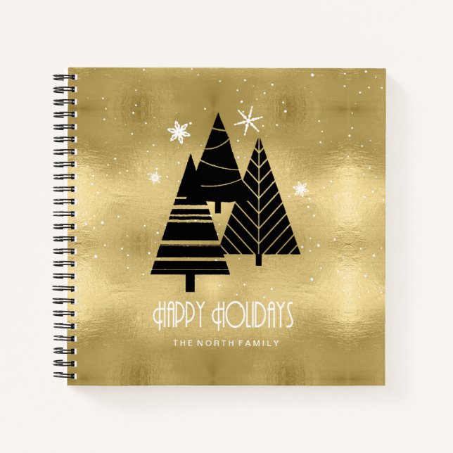 Christmas Trees and Snowflakes Gold ID863 Notebook (Front)