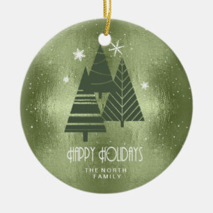 Christmas Trees and Snowflakes Green ID863 Ceramic Tree Decoration