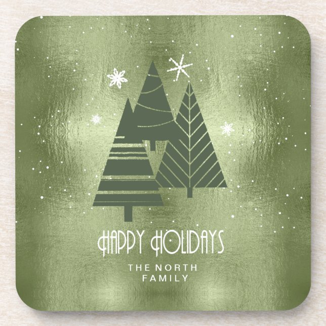 Christmas Trees and Snowflakes Green ID863 Coaster (Front)