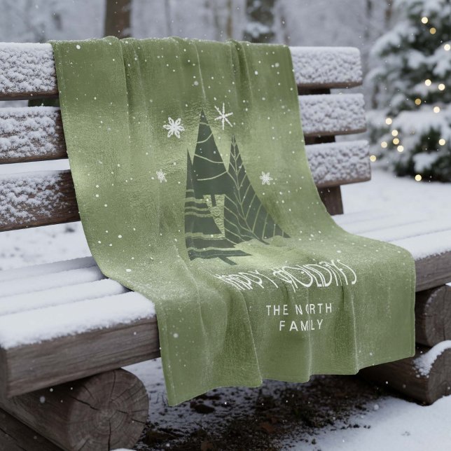 Christmas Trees and Snowflakes Green ID863 Fleece Blanket (Creator Uploaded)