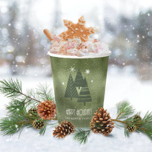 Christmas Trees and Snowflakes Green ID863 Paper Cups
