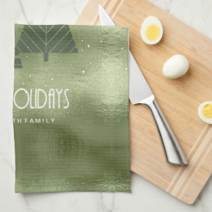 Christmas Trees and Snowflakes Green ID863 Tea Towel