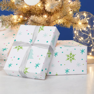 Christmas Trees and Snowflakes Modern Christmas Wrapping Paper