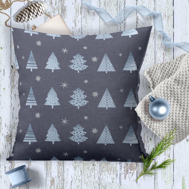 Christmas Trees and Snowflakes Pattern Blue ID863 Cushion (Creator Uploaded)