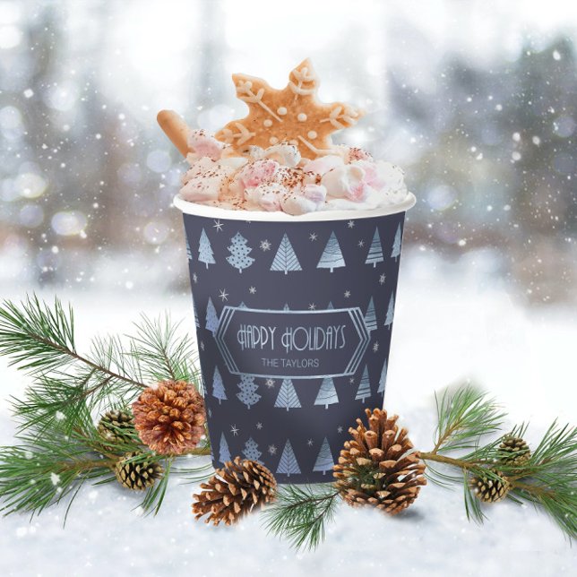 Christmas Trees and Snowflakes Pattern Blue ID863 Paper Cups (Creator Uploaded)