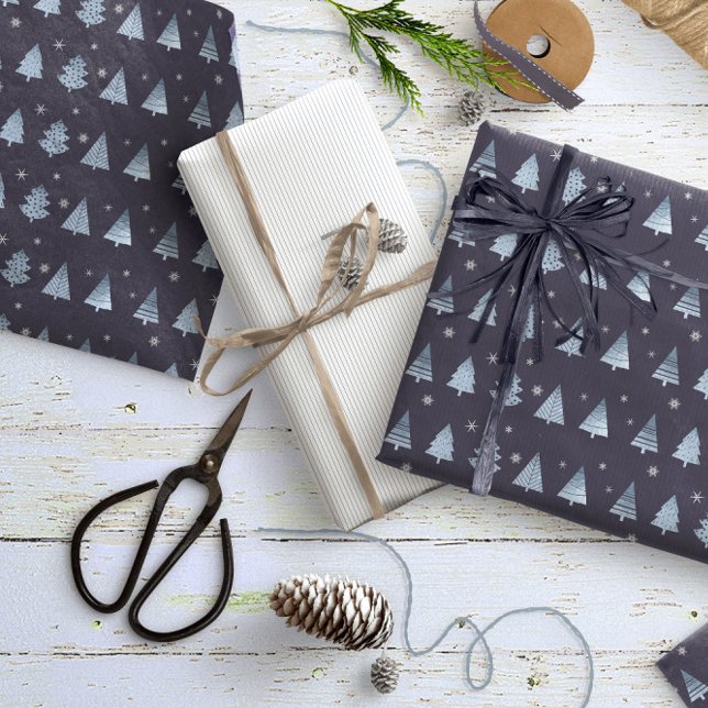 Christmas Trees and Snowflakes Pattern Blue ID863 Wrapping Paper (Creator Uploaded)