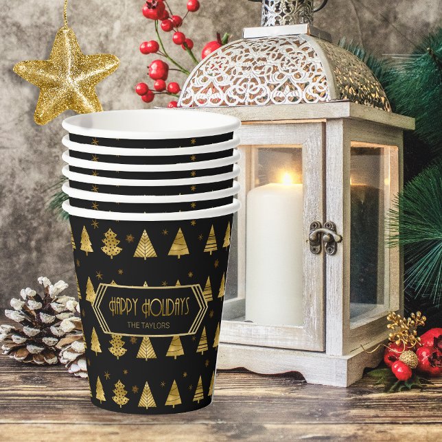 Christmas Trees and Snowflakes Pattern Gold ID863 Paper Cups (Creator Uploaded)