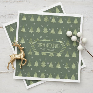 Christmas Trees and Snowflakes Pattern Green ID863 Napkin