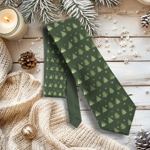 Christmas Trees and Snowflakes Pattern Green ID863 Tie