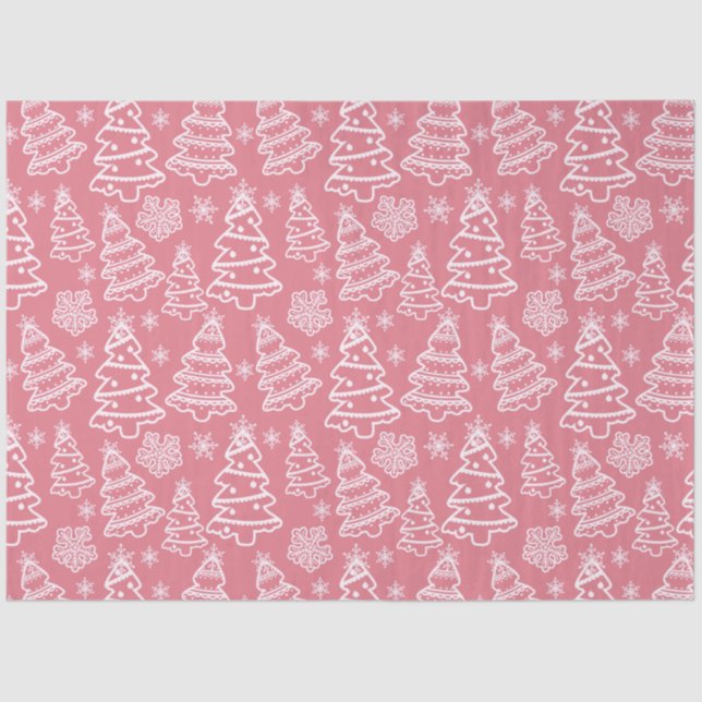Christmas Trees and Snowflakes Pink Christmas Tissue Paper (Front)