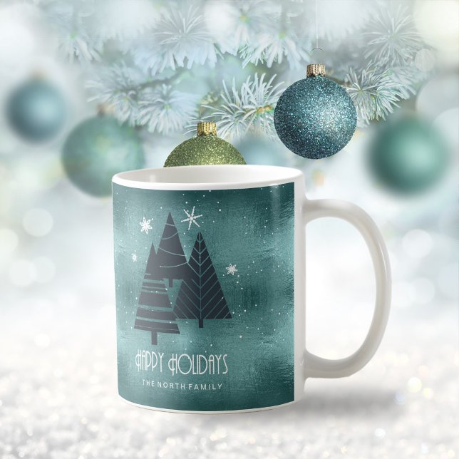 Christmas Trees and Snowflakes Teal ID863 Coffee Mug (Creator Uploaded)