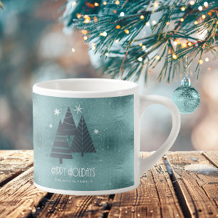 Christmas Trees and Snowflakes Teal ID863 Espresso Cup