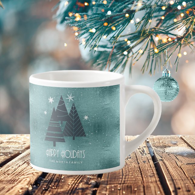 Christmas Trees and Snowflakes Teal ID863  Espresso Cup (Creator Uploaded)
