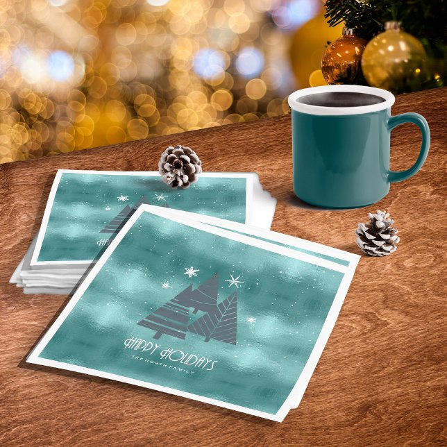 Christmas Trees and Snowflakes Teal ID863 Napkin (Creator Uploaded)