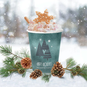 Christmas Trees and Snowflakes Teal ID863 Paper Cups