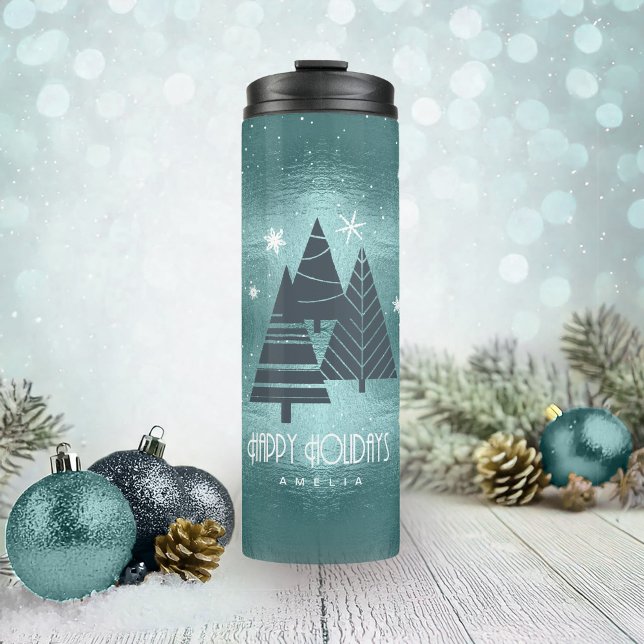 Christmas Trees and Snowflakes Teal ID863 Thermal Tumbler (Creator Uploaded)
