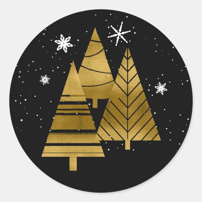 Christmas Trees and Snowflakes V2 Gold ID863  Classic Round Sticker (Front)